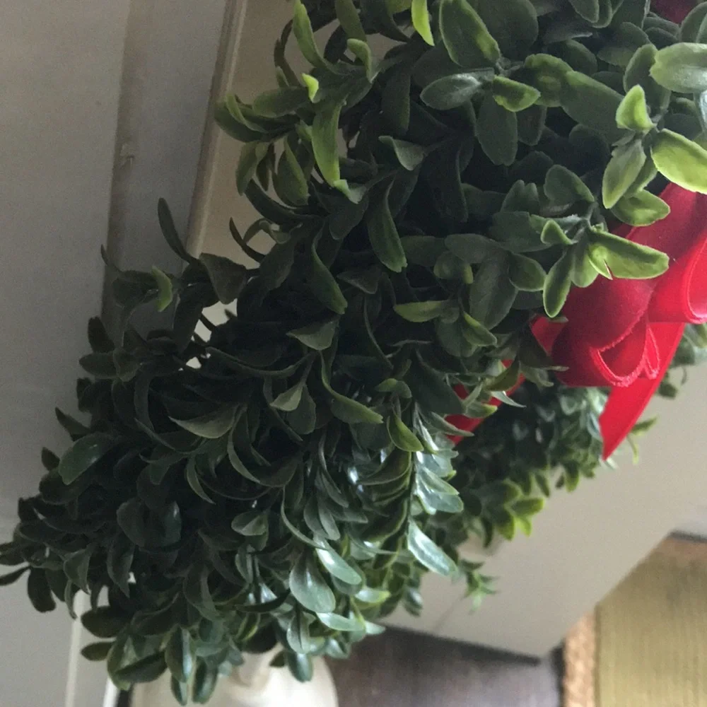Faux Boxwood Wreath Home Decor Red Bow Final Sale